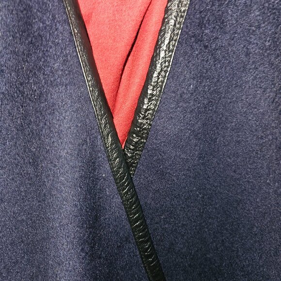 **SALE**Navy Blue Wool/Wool Blend Poncho/Cape with Leather Trim - Picture 3 of 7